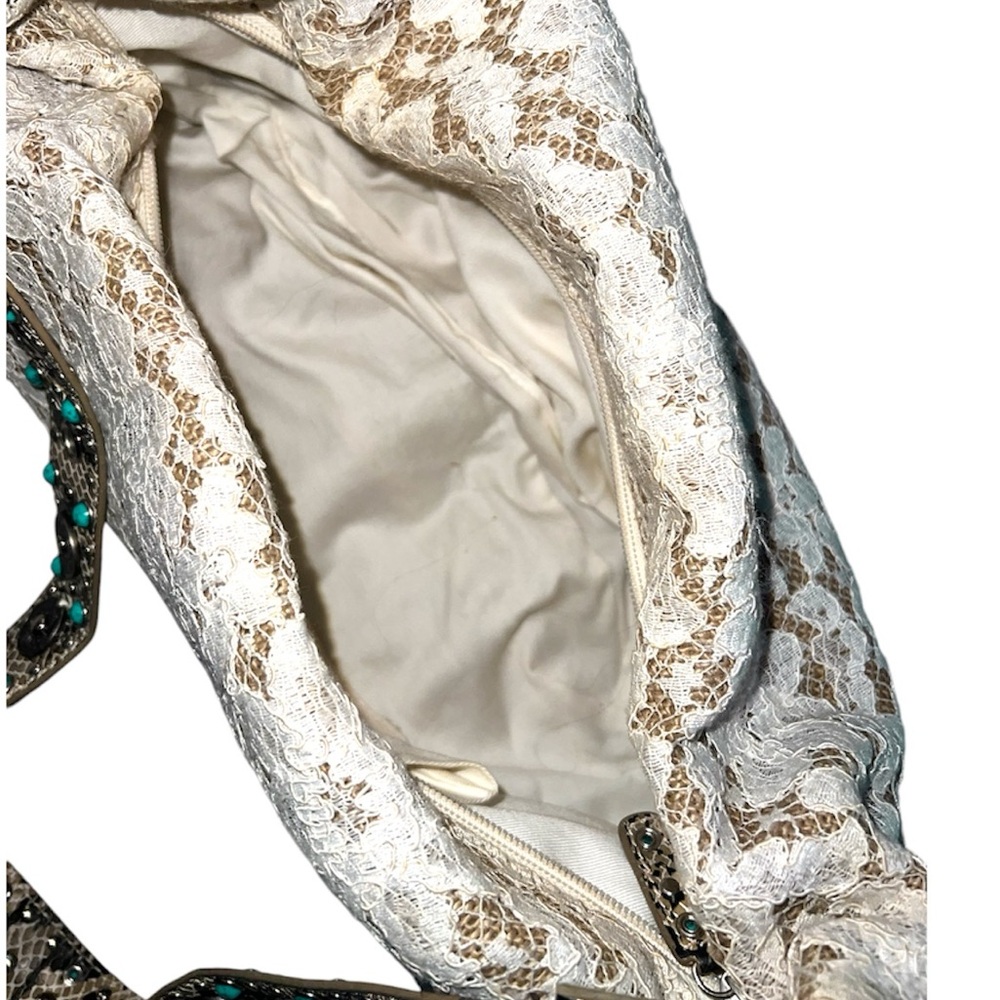 𝐁𝐑𝐀𝐂𝐂𝐈𝐀𝐋𝐈𝐍𝐈 | VINTAGE WHITE LACE AND PYTHON LEATHER SHOULDER BAG - Picture 7 of 14